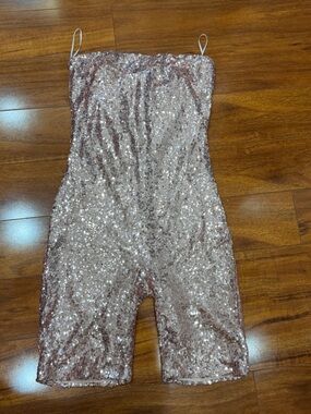 Fashion Nova Blush Pink Sequin Strap Romper